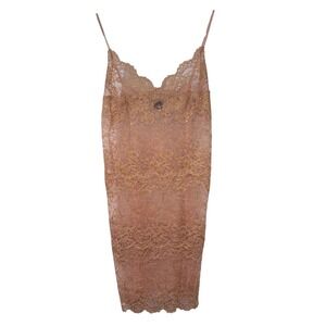 Natori Pink Gold Lace Slip Dress Lingerie S Sheer Elegant Party